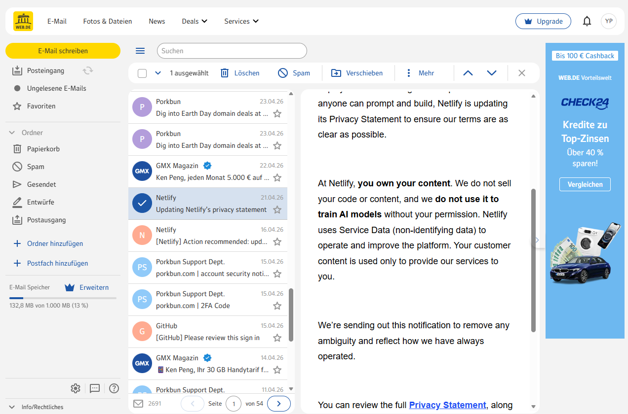 New WEB.DE 2026 Interface
